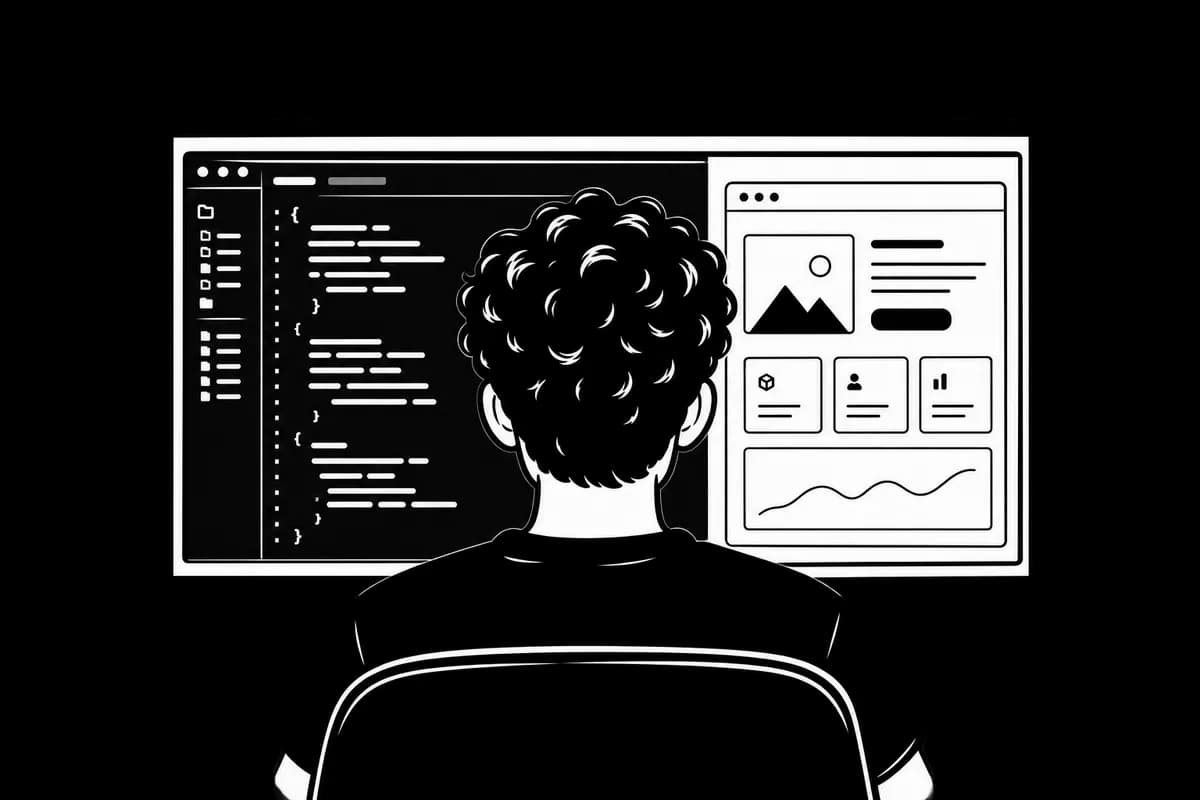 Hassan Aziz coding at computer monitor