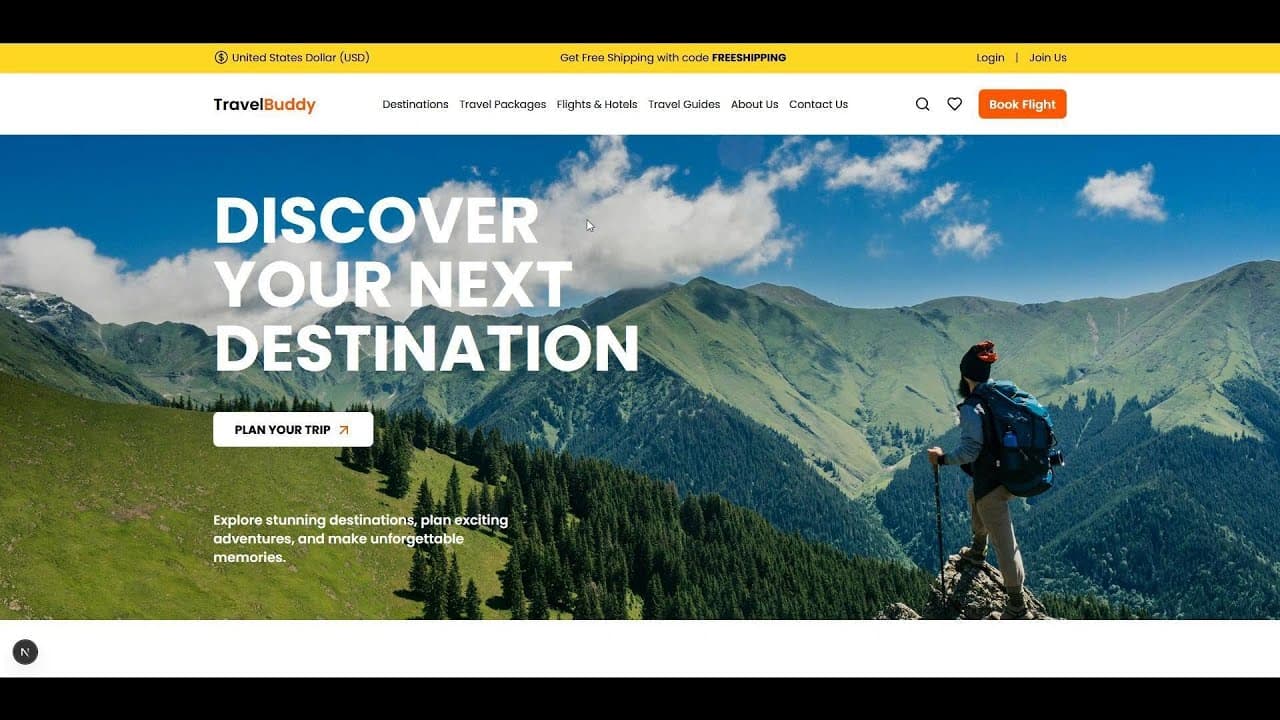 Landing Page Design Tutorial - NextJS & Tailwind (Travel Agency) - Part 1 Thumbnail